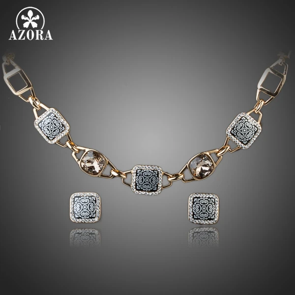 

AZORA Palace Attractive Gold Color Stellux Austrian Crystal Stud Earrings and Necklace Set TG0039
