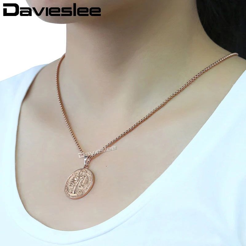 Женское круглое ожерелье Davieslee с кулоном Иисуса подвеской из розового золота 585