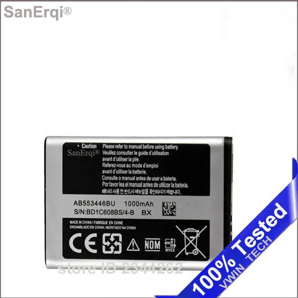 SanErqi AB553446BU для samsung B2100 C3300 Xplorer B100 SCH-B619 C3300K C5212 Duos C5212i C5130 1000 мА/ч, Батарея