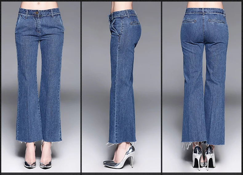 S/L/XL/2XL модные вареные расклешенные брюки полной длины с кисточками брюки размера плюс женские повседневные джинсовые длинные джинсы AOFULI B5168