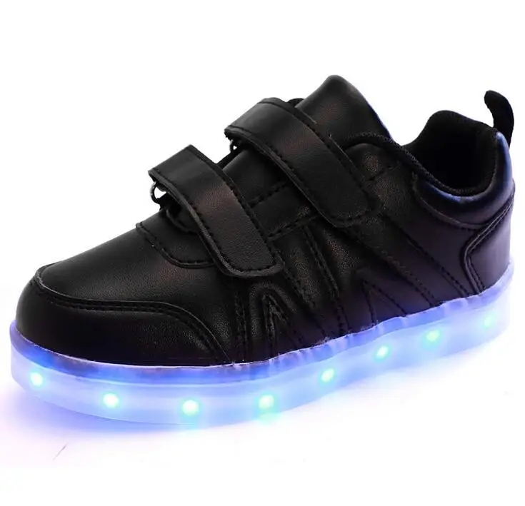 

2018 new USB Charging Basket Led Children Shoes With Light Up Kids Casual Boys&Girls Luminous Sneakers Glowing Shoes Black