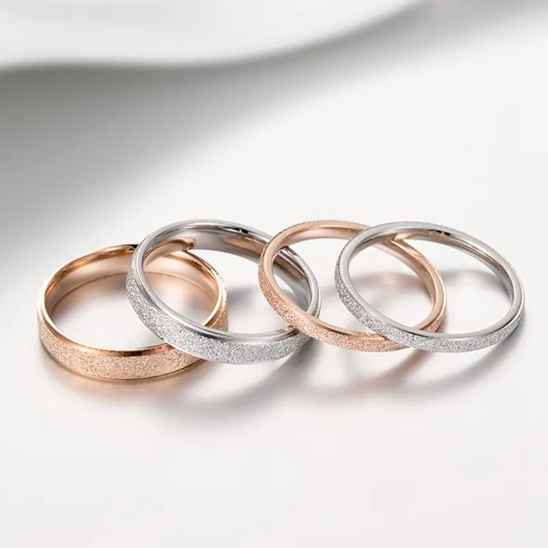 4 мм/6 мм матовое кольцо из нержавеющей стали серебро/розовое золото обручальные кольца ювелирные изделия для женщин Anneau