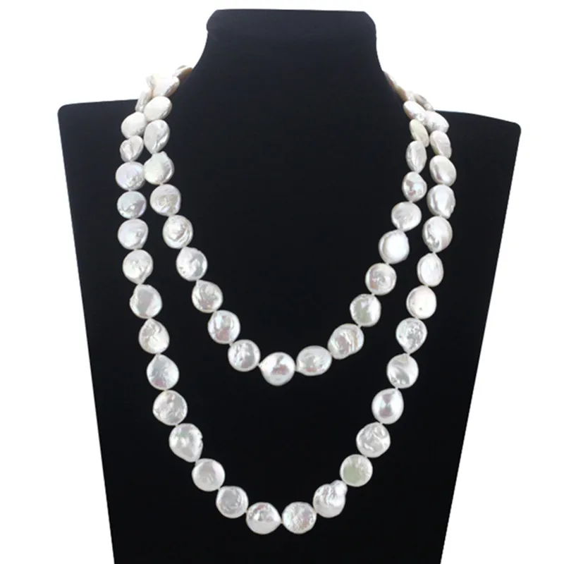 

2016 SNH 12mm coin shape AA grade white 47inches long freshwater pearl necklace for women,free shipping