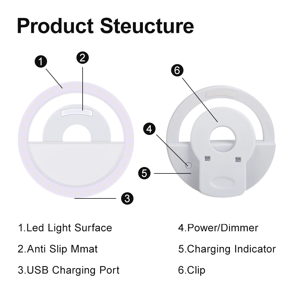 Yizhestudio, 2 шт., USB зарядка, светодиодный кольцевой светильник для селфи, светодиодный фонарик для фотосъемки, светодиодный кольцевой светильник для селфи, для телефона, компьютера