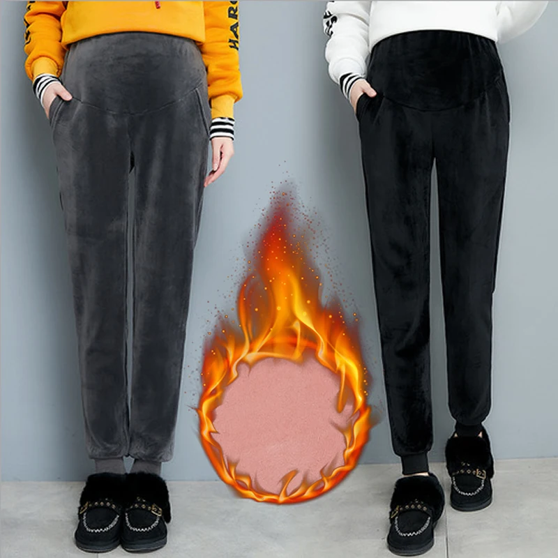 

Harem Pants For Pregnant Women High Waist Trousers Winter Velvet Pants Maternity Clothes Thick Warm Pregnancy Leggings Maternity