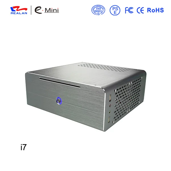 Realan промышленный высококачественный oem мини htpc Настольный чехол E-i7 с питанием CD-ROM слотами расширения алюминиевый черный серебристый - Цвет: silver