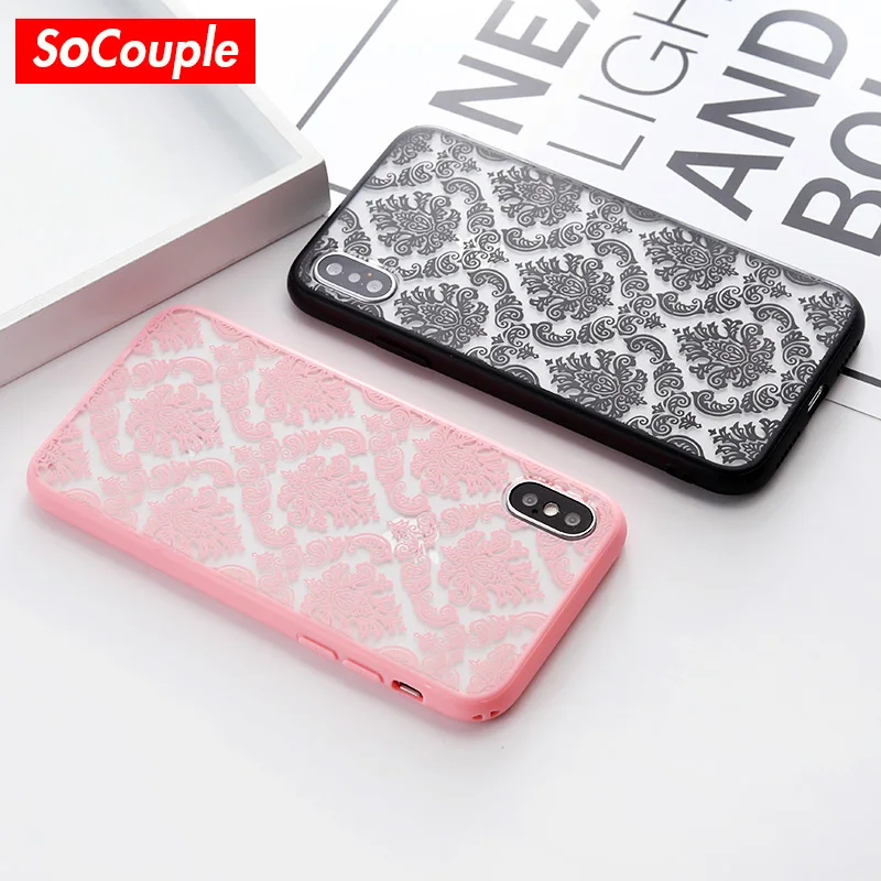 

SoCouple Sexy Floral Phone Case For iPhone X Xs 7 8 6 6S Lace Flower Hard PC Cases Back Cover For iPhone 7 8 6 6s plus 5 5s SE