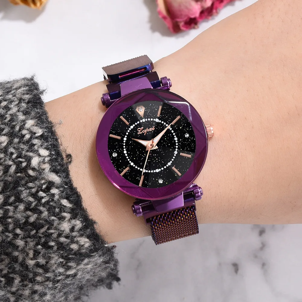 

Fashion Starry Sky Stainless Steel Mesh Belt Watch Luxury Watch Women Famous Brand Casual Quartz Analog Watch Clock Mechanism