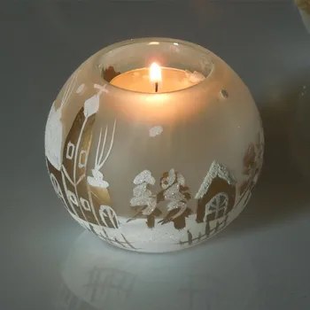 

Free Shipping Diameter=10cm Glass Candle Holder Hand Painting Craft Glass Candle Holder Wedding Decoration Christmas Day