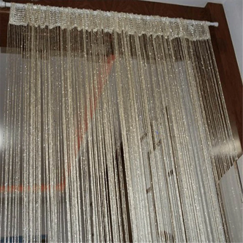 

13 Colors Vogue Curtain Silver Silk Tassel String 200cm x 100cm Door Window Living Room Divider Curtain Valance