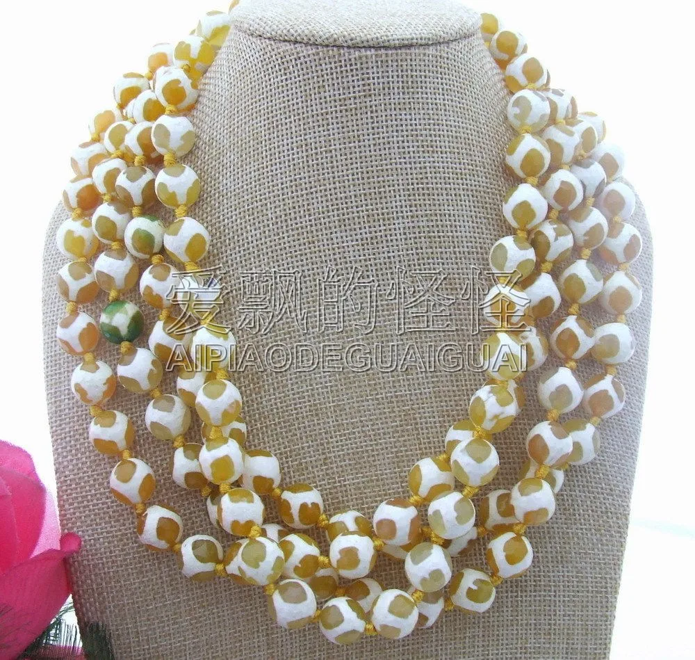 

N113003 4 Strands Yellow White Gems Stone Necklace