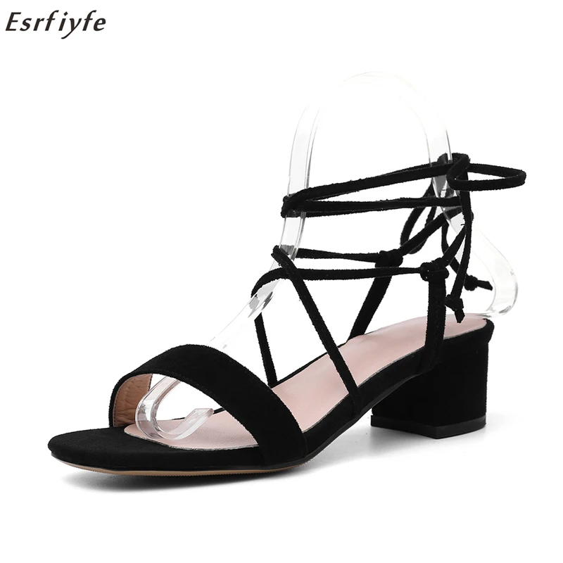 

ESRFIYFE Sweet Brand New Summer Style Cross Ties In 2019 Square Toe with Thick Toe and High Toe Shoes with Rome Sandals