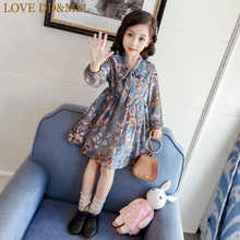 Платья для девочек с надписью LOVE DD& MM коллекция года, новая весенняя детская одежда Модное шифоновое кружевное платье принцессы с длинными рукавами и цветочным рисунком для девочек