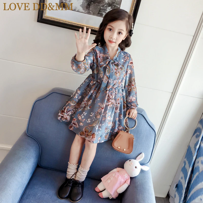 

LOVE DD&MM Girls Dresses 2019 Spring New Children's Wear Girls Fashion Floral Long-Sleeved Chiffon Lace Sweet Princess Dress