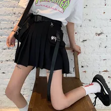 Харадзюку, темные плиссированные юбки для женщин, с карманами, высокая талия, Ретро стиль, мини юбки, новинка, модная уличная одежда, летние женские юбки