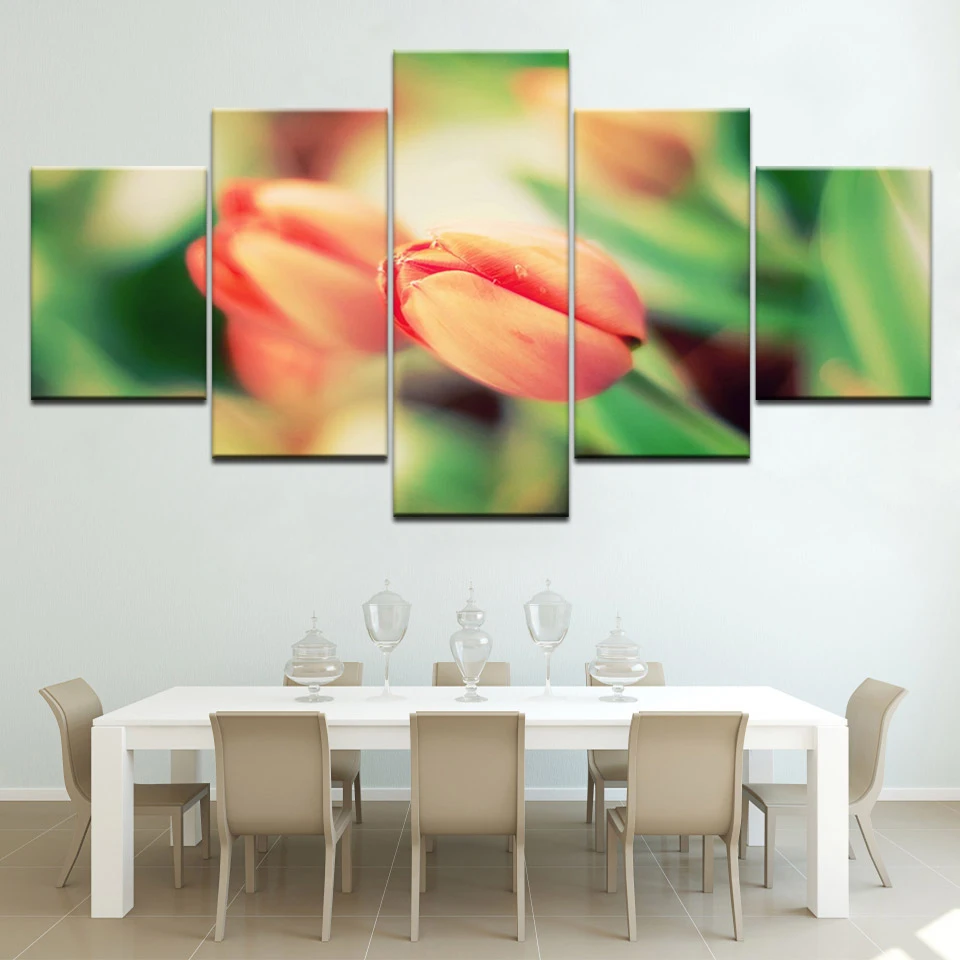 

Home Decor Poster Framework Canvas Wall Art HD Prints Modular Pictures 5 Pieces Yellows Tulips Flower Paintings For Living Room