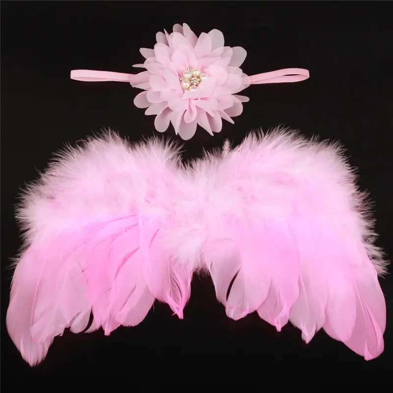 BalleenShiny повязка на голову для малышей Детские ангельские крылья с перьями набор с головной повязкой для новорожденных реквизит для фотосъемки повязка на голову для младенцев Детские головные уборы - Цвет: Розовый