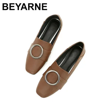 

BEYARNE Shoes Woman 2018 Autumn Loafers Solid Casual Slip-On Flats Metal Decoration slipper Mujer Large 43 Rubber Sole Green