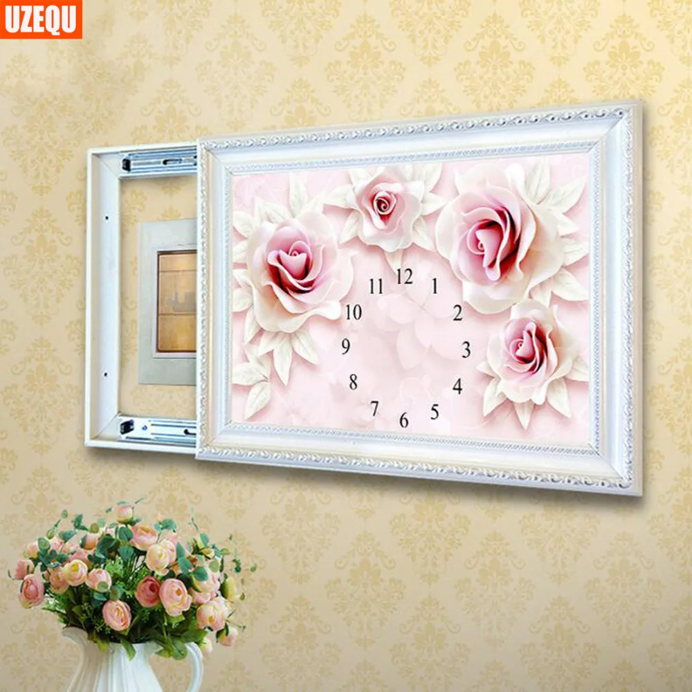 

UzeQu Full Round Diamond Embroidery Wall Clock DIY Diamond Painting Cross Stitch Flower Peony Watch Diamond Mosaic Rhinestones