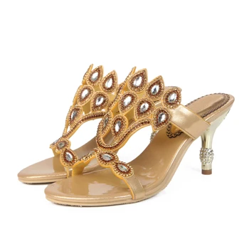

Women Summer High Heel Slippers Stilettos Slippers Rhinestone Hollow Slippers 7.5 cm High Heel Slippers Party Shoes