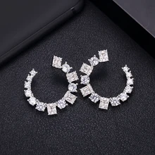 Janeklly модные шпильки геометрической формы серьги для женщин аксессуары Полный кубический цирконий серьги ювелирные изделия pendientes mujer moda