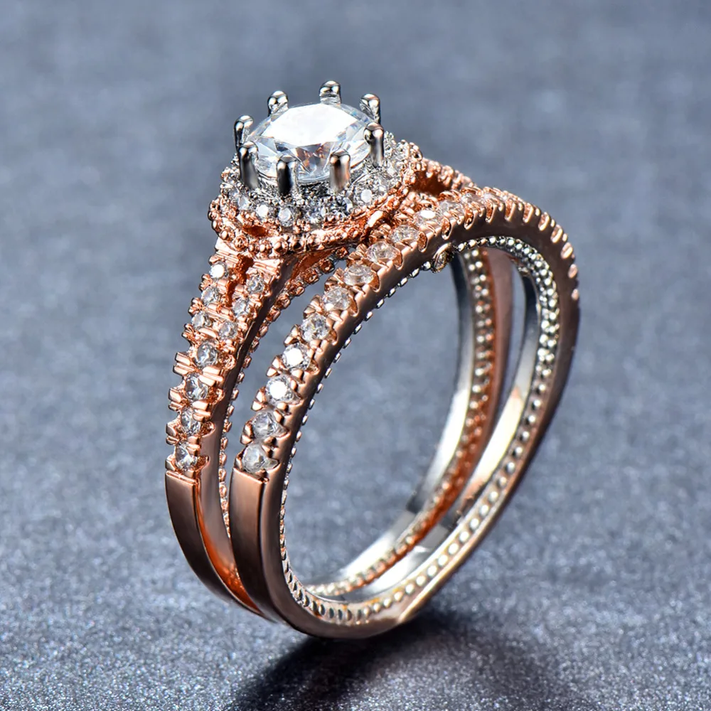 Bamos, роскошный набор женских колец, роскошное кольцо из розового золота 18 К, винтажное обручальное кольцо, кольца для помолвки для женщин
