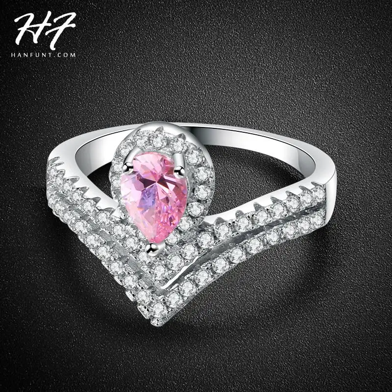 

Exquisite Queen Crown Heart Shaped Ring Sliver Color CZ Crystal Pink Crystal Rings for Women Fashion Accessories R465