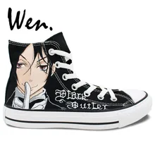 Вэнь Горячие Ручная роспись обувь дизайн заказ Аниме Спортивная обувь черный Батлер для мужчин женщин высокие холщовые