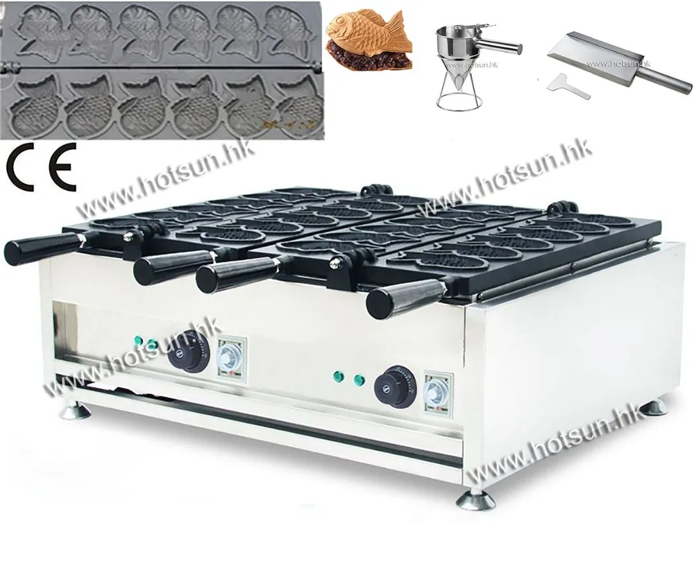 

12pcs Fish Waffles Commercial Use Non-stick Electric Taiyaki Baker Maker Machine Iron + Batter Dispenser + Stuffing Scoop