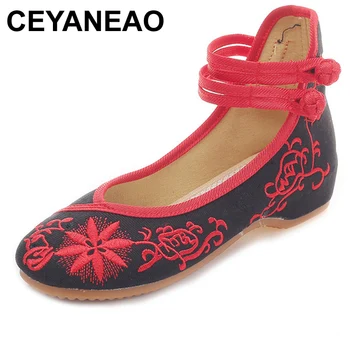 

CEYANEAO 2019 Women Shoes Flats Mary Jane Flats Casual Shoes Chinese Embroidered Cloth Woman Ballerina Shoes Plus Size E1405