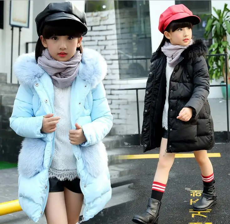 

Children girl winter Parka Down Coats girls winter coat Thick Warm Fur Hooded Cotton-Padded Warm Jacket Kids Clothes Outwears