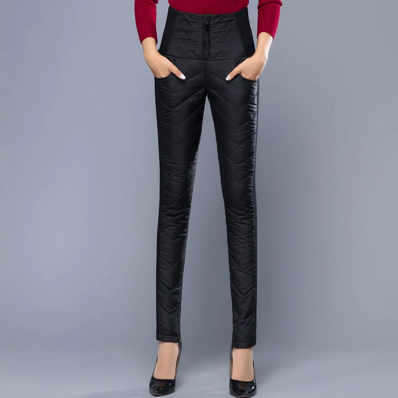 Winter Women Down Pants High Waist Pencil Formal Trousers Plus Size