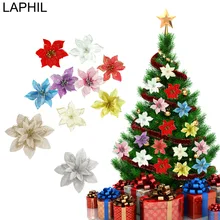 LAPHIL 5 шт. золотые серебряные пуансеттия Искусственные цветы в рождественском стиле Рождественская елка украшения красный пуансеттия цветок Свадебные украшения