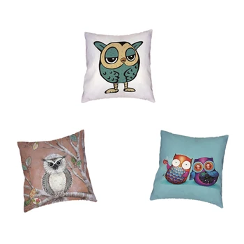 

Lively Cartoon Owl Cushion Cover On Tree 45X45Cm Couple Children Room Living Fun Furniture Sofa Decoration Throw Pillow Case
