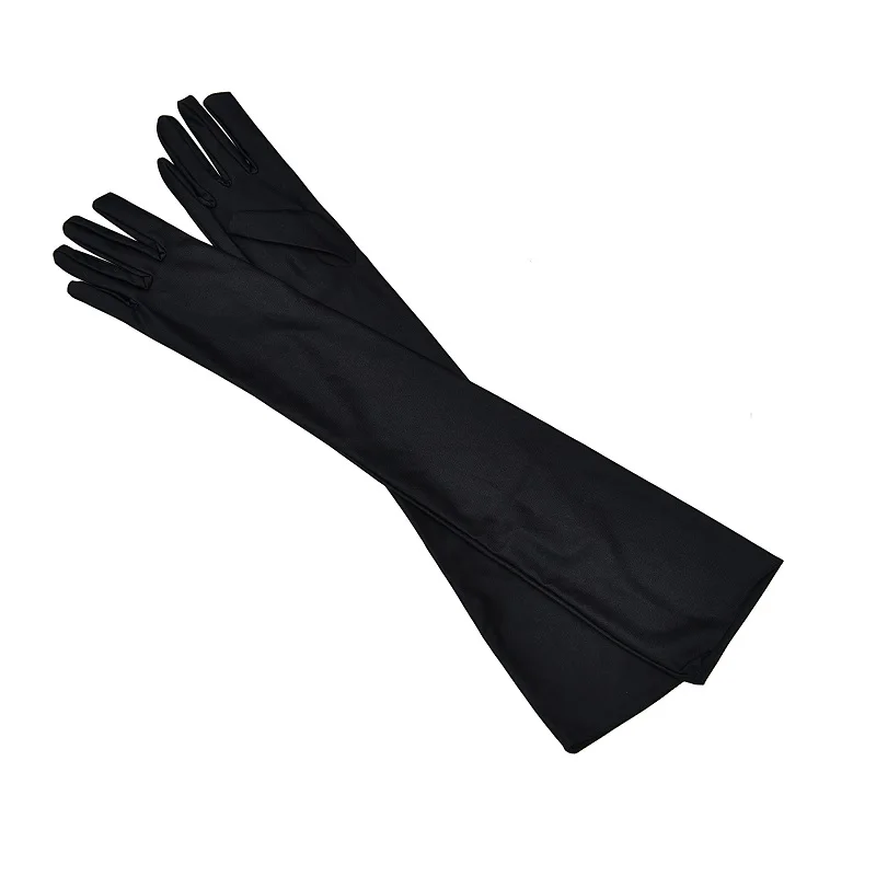 Атлас длинный палец локоть солнцезащитные перчатки опера Вечеринка Выпускной костюм модные Прихватки для мангала черный для женщин luvas de inverno - Цвет: Black