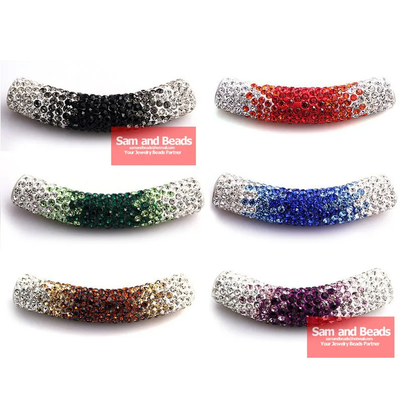 

45MM Disco Pave Long Crystal Tube Bending Beads for Bracelet Free Shipping 5Pcs Wholesale 6 Gradient Colors ST50