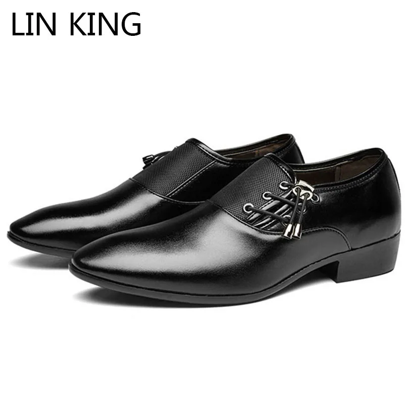 

LIN KING Big Size 48 Men Dress Shoes Pu Leather Formal Shoes Lace-up Business Oxford Shoes Pointed Toe Man Wedding Party Shoes