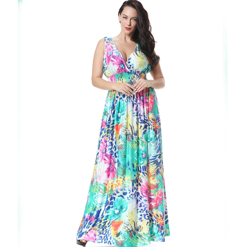 2017 New Summer Bohemia Floral Printed Long Dresses Women's Sexy V Neck Sleeveless Holiday Beach Maxi Dress Plus Size XL-7XL 539 long-floral-maxi : image 2017 New Summer Bohemia Floral Printed Long Dresses Women's Sexy V Neck Sleeveless Holiday Beach Maxi Dress Plus Size XL-7XL 539 long-floral-maxi