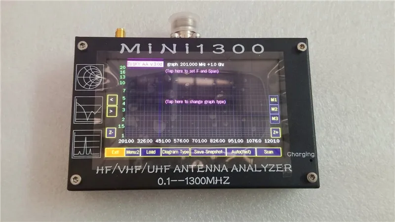 UV+ HF Mini1300 4," сенсорный lcd 0,1-1300 MHz 13.GHz HF/VHF/UHF ANT КСВ Антенный Анализатор метр+ аккумуляторная батарея