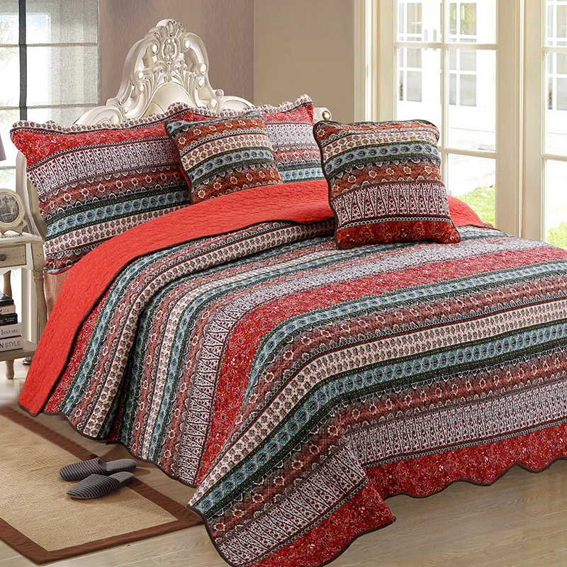 

Famvotar Bohemian Striped Classical Cotton 3-Piece Patchwork Bedspread Quilt Set Boho Chic Mandala Pattern Quilted Coverlet Sets