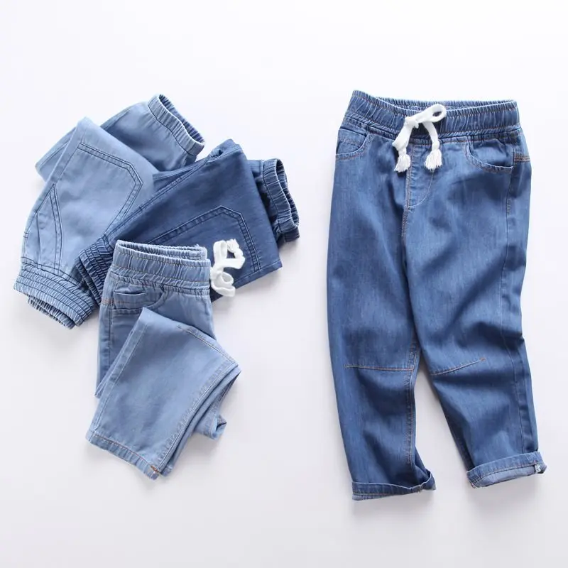 Джинсовые штаны для мальчиков тонкие джинсовые хлопковые длинные повседневные штаны-шаровары школьные штаны для маленьких мальчиков повседневные спортивные брюки для детей 2-3 От 5 до 7 лет