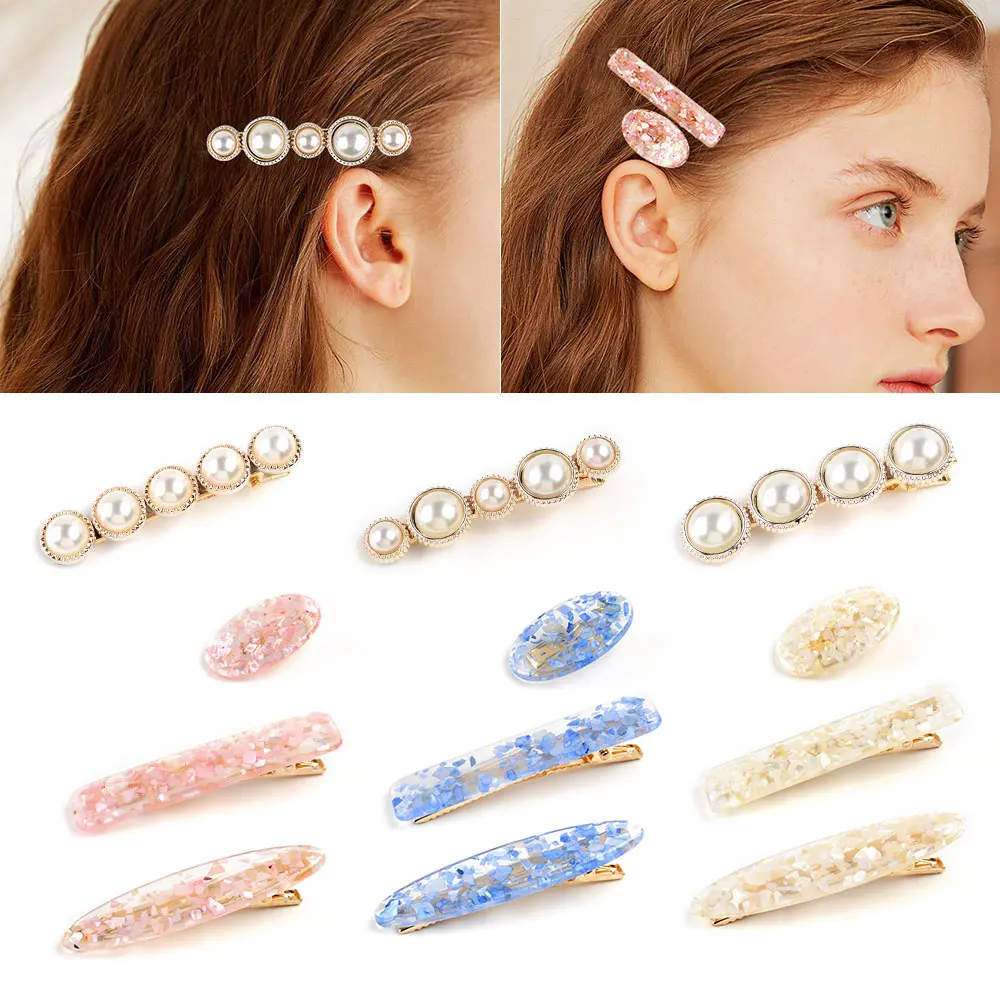 

New Ins Sweet Women Girls Round Pearl Hairpin Headband Acrylic Hair Clips Barrettes Hair Ornament Fashion Hair Accessories