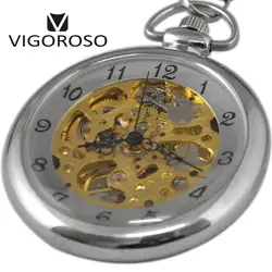 Нержавеющая сталь Механические карманные часы прозрачные открытые Уход за кожей лица серебристый стимпанк заводить часы FOB цепь часы