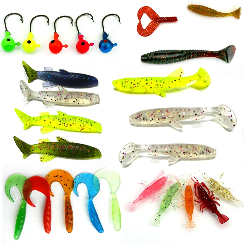 Hengjia 40pcs Mixed Soft Fishing Lures And Fishing Hooks Set Wobble