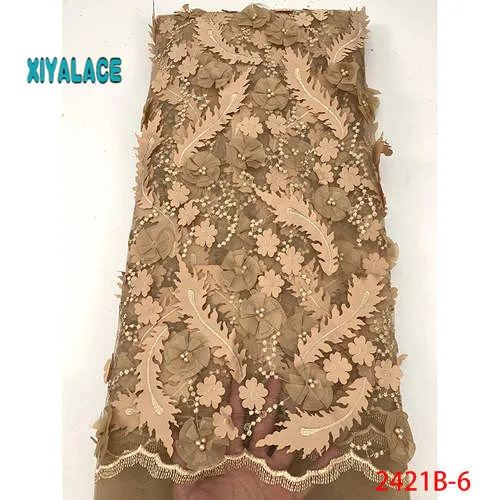 Нигерийская бисерная кружевная ткань высокого качества африканский 3D чистый кружевной материал для свадьбы французский кружевной тюлевый материал для платья YA2421B-1 - Цвет: 2421B-6