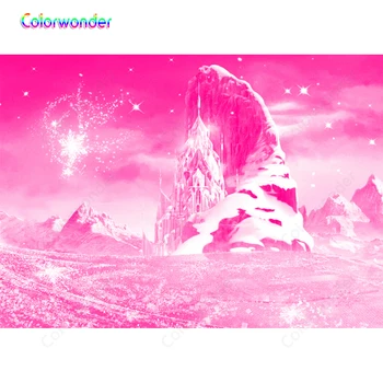 

Colorwonder Pink Photography Background Ice Castle with Snow Mountains 7x5ft Ice World Seamless Backdrop for Photo Booth Studio
