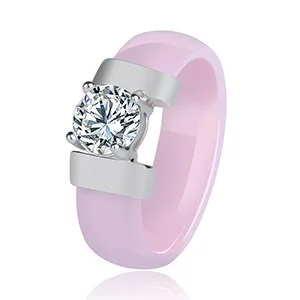 Pink Silver Романтические Розовые керамические кольца с сияющим кристаллом, серебро, золото, металл для женщин, элегантный дизайн, модные Свадебные обручальные ювелирные изделия - Цвет основного камня: Pink Silver