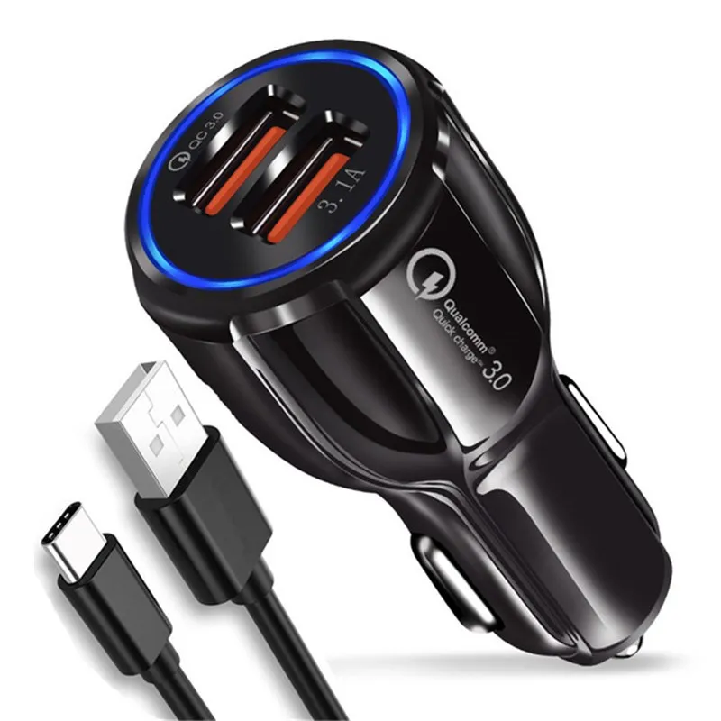 

18W 3.1A Car Charger Quick Charge 3.0 Universal Dual USB Fast Charging Cable For iPhone Samsung Xiaomi CC9e 9T Mobile Phone Cord