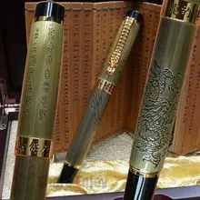 JINHAO LEGEND OF DRAGON MEDIUM NIB FOUNTAIN PEN ORIGINAL BOX AND BAMBOO SLIP BRASS