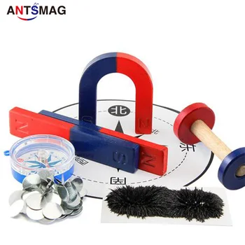 

1Set Ferrite Magnet Kit Education Science Experiment Bar + Horseshoe + Ring Magnet +Comapass Size